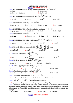 Bài tập trắc nghiệm Toán 12 chương 2: Hàm số luỹ thừa, hàm số mũ và hàm số lôgarit (có đáp án)