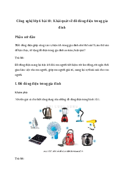 Giải Công nghệ 6 Bài 10: Khái quát về đồ dùng điện trong gia đình | Kết nối tri thức