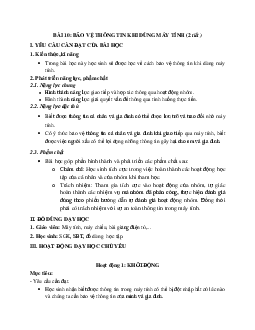 Bài 10: Bảo vệ thông tin khi dùng máy tính | Giáo án Tin học 3 | Kết nối tri thức