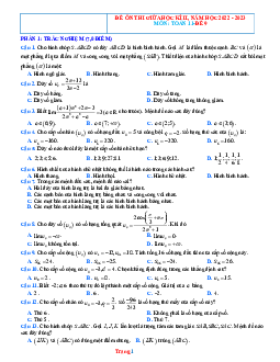 Đề kiểm tra giữa học kỳ 2 Toán 11 năm học 2022-2023 - Đề 9 (có đáp án)
