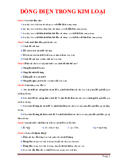 TOP 30 câu trắc nghiệm dòng điện trong kim loại (có đáp án)