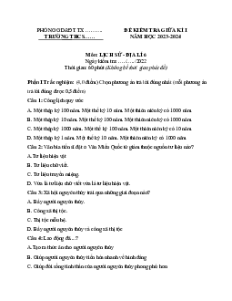 Giải Đề thi giữa học kì 1 môn Lịch sử - Địa lí 6 năm 2023 - 2024 sách Kết nối tri thức với cuộc sống | Đề 7