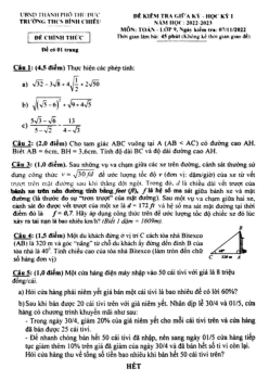 Đề giữa kỳ 1 Toán 9 năm 2022 – 2023 trường THCS Bình Chiểu – TP HCM