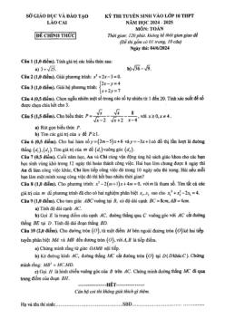Đề tuyển sinh lớp 10 THPT môn Toán năm 2024 – 2025 sở GD&ĐT Lào Cai