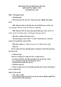 Đề cương ôn tập giữa học kì 1 môn Ngữ văn 7 sách Chân trời sáng tạo