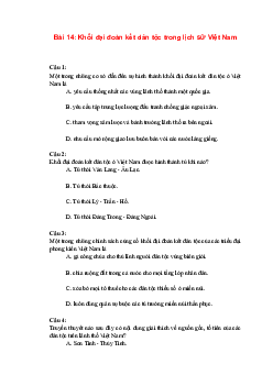 Trắc nghiệm Lịch sử 10 Bài 14: Khối đại đoàn kết dân tộc trong lịch sử Việt Nam | Kết nối tri thức