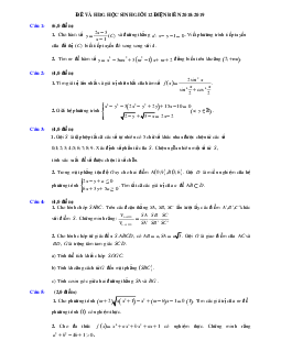 Đề thi chọn HSG Toán 12 cấp cơ sở năm học 2018 – 2019 sở GD và ĐT Điện Biên