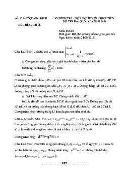 Đề chọn đội tuyển dự HSG Quốc gia 2019 môn Toán sở GD và ĐT Quảng Bình