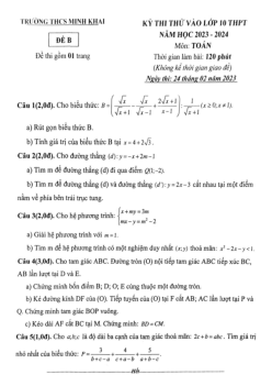 Đề thi thử Toán vào lớp 10 năm 2023 – 2024 trường THCS Minh Khai – Hà Nội