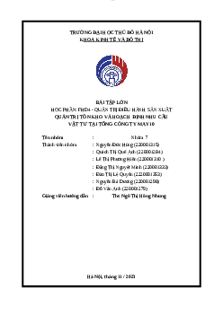 Bài tập lớn: Quản trị tồn kho và hoạch định nhu cầu vật tư tại tổng công ty MAY10 | Trường Đại Học Thủ Đô Hà Nội