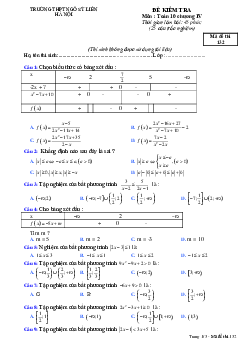 Đề kiểm tra Đại số 10 chương 4 (BĐT – BPT) trường Ngô Sỹ Liên – Hà Nội