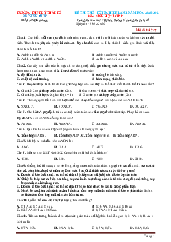 Đề thi thử tốt nghiệp THPTQG 2021 môn sinh học Trường Lý Thái Tổ lần 1 (đề 947, có đáp án)