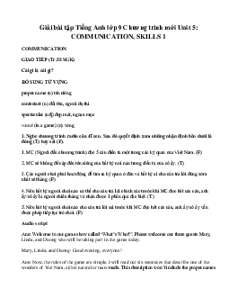 Giải bài tập Tiếng Anh lớp 9 Chương trình mới Unit 5: SKILLS 2, LOOKING BACK - PROJECT