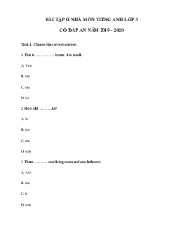 Phiếu bài tập ở nhà tiếng Anh lớp 3 - Ngày 30/03