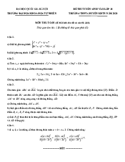 Đề tuyển sinh lớp 10 môn Toán năm 2020 trường THPT chuyên KHTN Hà Nội (Đề chung)