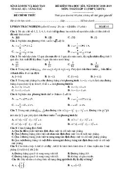 Đề thi học kỳ 1 Toán 11 năm học 2018 – 2019 sở GD và ĐT Bà Rịa – Vũng Tàu