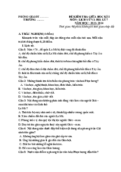 Đề thi giữa học kì 1 môn Lịch sử - Địa lí 7 năm 2023 - 2024 sách CTST - Đề 2