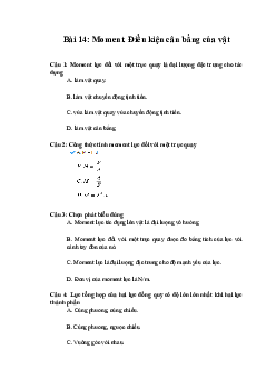 Trắc nghiệm Vật lí 10 Bài 14: Moment. Điều kiện cân bằng của vật | Chân trời sáng tạo