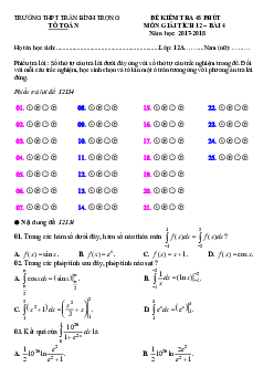 Kiểm tra Giải tích 12 bài 4 năm 2017 – 2018 trường Trần Bình Trọng – Khánh Hòa