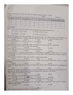 Đề thi giữa kỳ môn Xác suất và thống kê