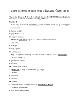 Chuyên đề từ đồng nghĩa trong Tiếng Anh - Ôn thi vào 10