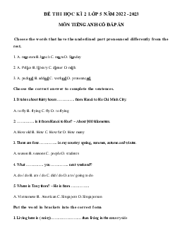 Đề thi tiếng Anh lớp 5 học kì 2 số 1