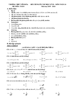 Đề cương ôn tập học kỳ 2 Toán 10 năm 2019 – 2020 trường THPT Yên Hòa – Hà Nội