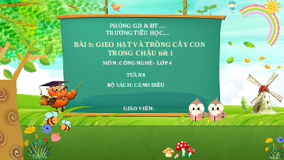 Giáo án điện tử Công nghệ 4 Bài 5 Cánh diều: Gieo hạt và trồng cây con trong chậu (tiết 1)
