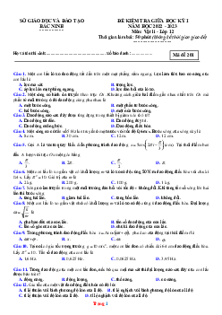 Đề Thi Giữa HK1 Vật Lí 12 Sở GD Bắc Ninh 2022-2023