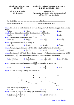 Đề khảo sát chất lượng Toán 12 lần 1 năm 2022 – 2023 sở GD&ĐT Thanh Hóa