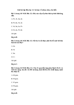 Giải bài tập Hóa học 12 bài 36: Sơ lược về niken, kẽm, chì, thiếc