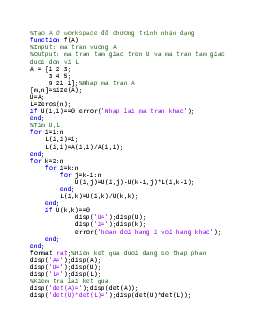 Code Matlab phân tích A = LU