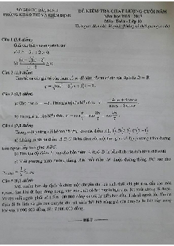 Đề thi HK2 Toán 10 năm học 2016 – 2017 sở GD và ĐT Bắc Ninh
