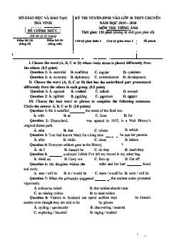 Đề thi Tuyển sinh lớp 10 THPT tỉnh Trà Vinh năm học 2019-2020 môn Tiếng Anh (chuyên)