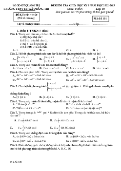 Đề giữa kỳ 1 Toán 10 năm 2022 – 2023 trường THPT Thị xã Quảng Trị