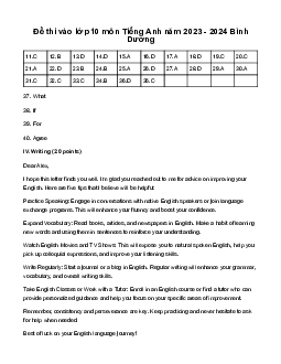 Đề thi vào 10 môn Tiếng Anh năm 2023 - 2024 sở GD&ĐT Bình Dương
