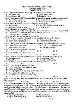 Đề thi giữa học kỳ 1 Tin Học 12 năm 2022-2023 (có đáp án) - Đề 1