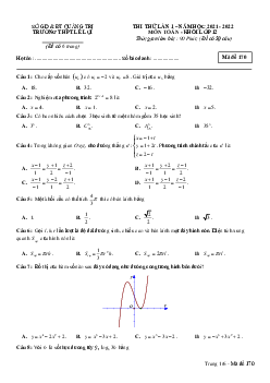 Đề thi thử THPT Quốc gia 2022 môn Toán lần 1 trường THPT Lê Lợi, Quảng Trị (có đáp án)