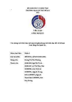 Tiểu luận: Các phong cách lãnh đạo, mối quan hệ giữa phong cách lãnh đạo đối với kết quả hoạt động của Apple Inc | Trường Đại Học Thủ Đô Hà Nội