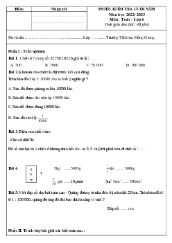 Đề thi học kì 2 môn Toán lớp 4 năm 2022 - 2023 theo Thông tư 22 | đề 4