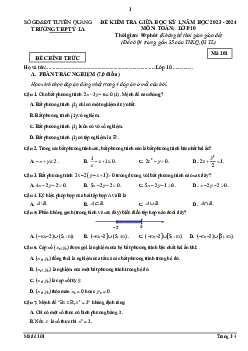 Đề giữa học kỳ 1 Toán 10 năm 2023 – 2024 trường THPT Ỷ La – Tuyên Quang