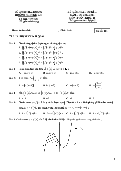 Đề học kì 2 Toán 12 năm 2023 – 2024 trường THPT Kẻ Sặt – Hải Dương