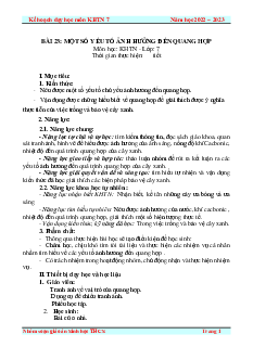 Giáo án Bài 23: Một số yếu tố ảnh hưởng đến quang hợp | Khoa Học Tự Nhiên 7 Kết nối tri thức