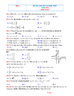 Đề thi thử TN THPT 2022 môn Toán- Đề 3 (có lời giải chi tiết)