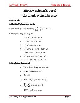 Rút gọn biểu thức đại số và các bài toán liên quan