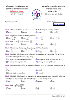 Đề thi giữa kỳ 2 Toán 11 năm 2020 – 2021 trường THPT Nguyễn Du – TP HCM