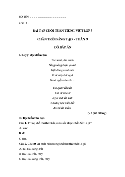 Bài tập cuối tuần tiếng Việt lớp 3 Chân trời sáng tạo Tuần 9 cơ bản