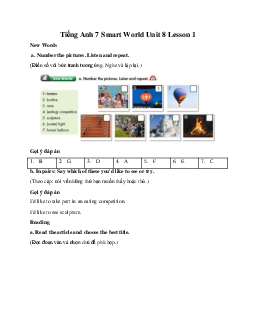 Tiếng Anh 7 Smart World Unit 8 Lesson 1