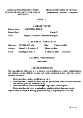 Microeconomics 1 Syllabus | Microeconomics | Trường Đại học Quốc tế, Đại học Quốc gia Thành phố Hồ Chí Minh