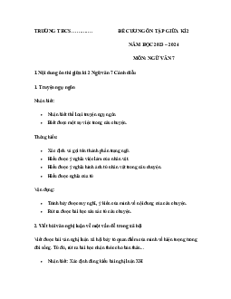 Đề cương ôn tập giữa học kì 2 môn Ngữ văn 7 sách Cánh diều